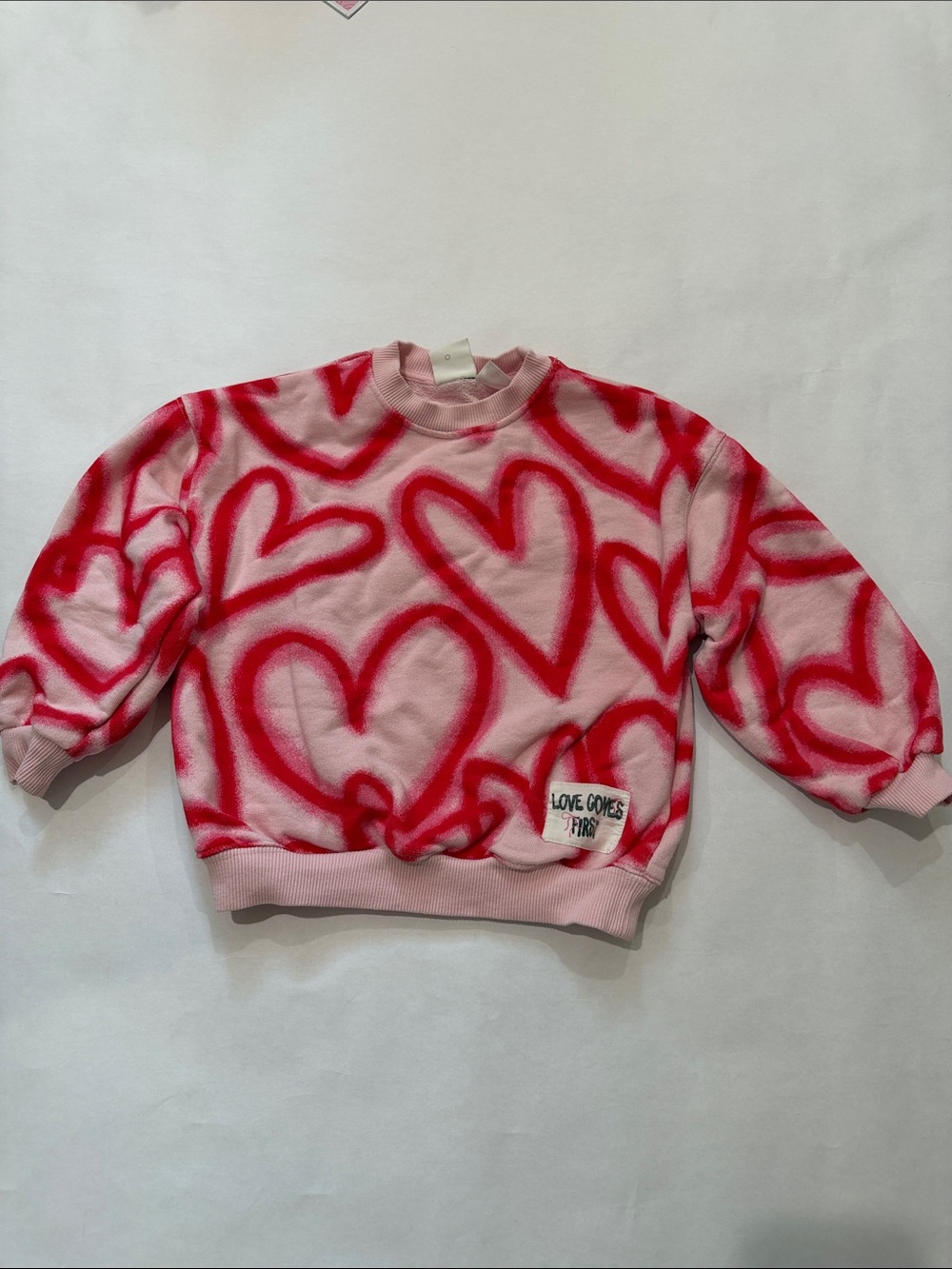 Zara Pink Girls Crewneck with Graffiti Red Hearts Detail